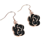 Black Rose Flower Dangle Earrings