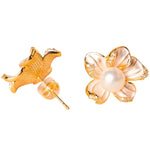 Flower Earrings With Pearl (Pearl, Stud)