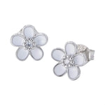 White Flower Silver Earrings (Silver, Stud)