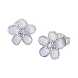 White Flower Silver Earrings (Silver, Stud)