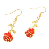 Red Rose Drop Earrings (Gold)