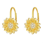 Gold Flower Leverback Earrings