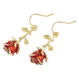 Red Rose Dangle Earrings (Gold)