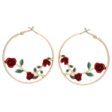 Red Rose Hoop Earrings