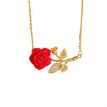 Gold Red Rose Necklace