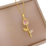 Crystal Rose Necklace (Gold)