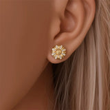 14k Gold Daisy Earrings on Ear
