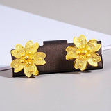 14k Gold Flower Earrings Close Up View