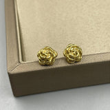 14k Gold Rose Earrings Close-Up View
