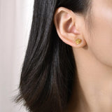 14k Gold Rose Earrings on Ear