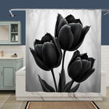 Black and White Tulip Shower Curtain Home Decor