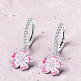 Cherry Blossom Dangle Earrings Close Up View