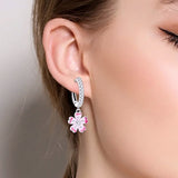 Cherry Blossom Dangle Earrings on Ear