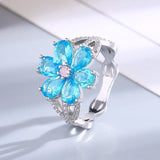 Crystal Flower Ring Blue