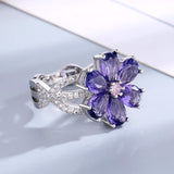 Crystal Flower Ring Purple