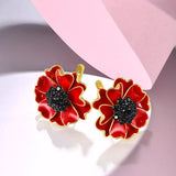 Enamel Poppy Earrings Close Up View