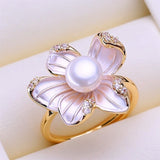 Flower Pearl Ring Close Up View