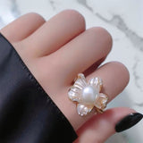 Flower Pearl Ring on Finger