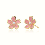 Gold Cherry Blossom Earrings Side View