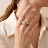 Gold Flower Design Ring on Finger