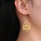 Gold Lotus Earrings on Ear