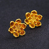 Gold Lotus Stud Earrings Side View