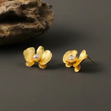 Gold Orchid Earrings Side View