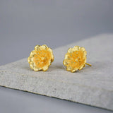 Gold Poppy Earrings Close Up View