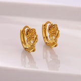 Gold Rose Design Earrings Close Up View