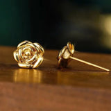 Gold Rose Earrings Side View