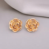 Gold Rose Stud Earrings Front View