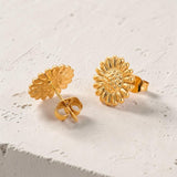 Gold Sunflower Earrings Back View