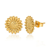 Gold Sunflower Earrings Side View