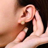 Gold_Sunflower_Stud_Earrings on Ear