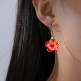 Hawaiian Hibiscus Earrings on Ear