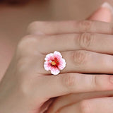 Hibiscus Flower Ring on Finger