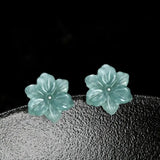 Jade Flower Earrings Close-Up View