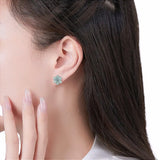 Jade Flower Earrings on Ear