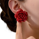 Large Rose Stud Earrings on Ear