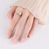Pearl Daisy Ring on Finger