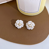Pearl Flower Stud Earrings Front View