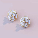 Pearl Flower Stud Earrings Side View