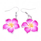 Pink Plumeria Earrings Close Up View