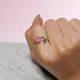 Pink Rose Ring on Finger
