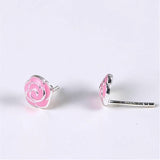 Pink Rose Stud Earrings Side View
