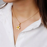 Plumeria Pendant Necklace Worn Around Neck