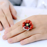 Red Poppy Ring on Finger
