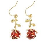 Red Rose Drop Earrings (Enamel)
