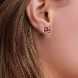 Red Rose Earrings on Ear