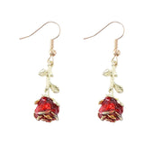 Red Rose Flower Dangle Earrings